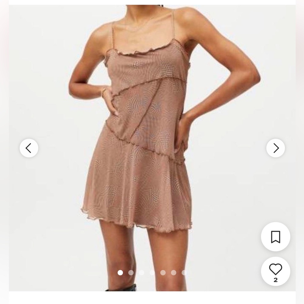 Urban Outfitters Brown Ruffle Mesh sheer  Mini Dress sz XS